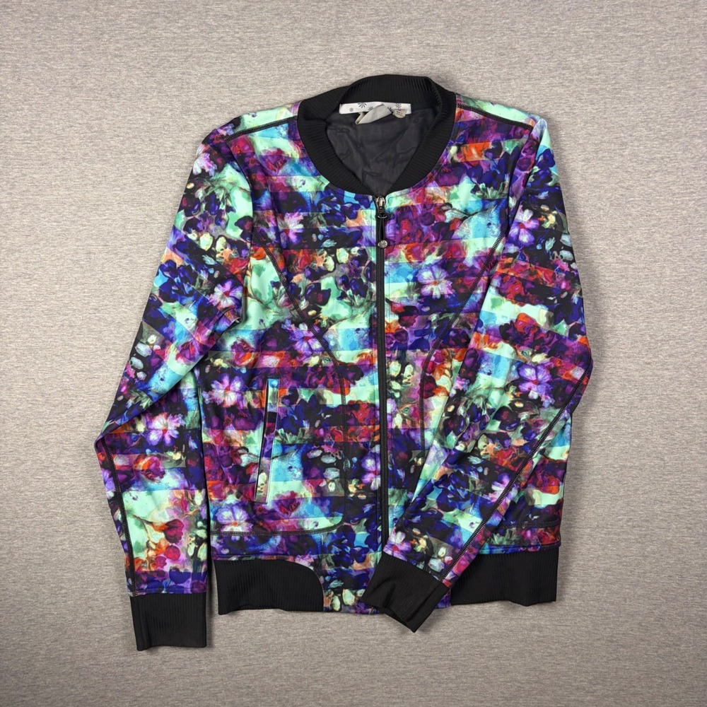 Athleta Floral Fade Bombtastic Bomber Jacket Womens M Full Zip